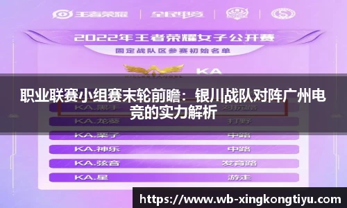 职业联赛小组赛末轮前瞻：银川战队对阵广州电竞的实力解析